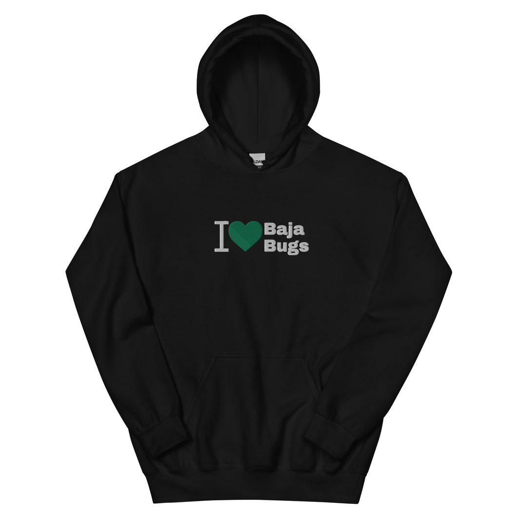 I love Baja Bugs Embroidered Hoodie green heart